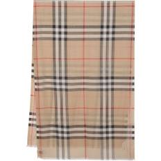 Checkered Scarfs Burberry Wide Check Wool Silk Scarf - Beige