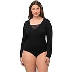 Velvet Bodysuits Ulla Popken Velvet Check Long Sleeve Bodysuit black