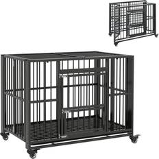 Pawhut 43" Foldable Heavy Duty Dog Crate With Locks, Removable