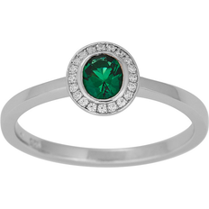 Smykker Siersbøl Rhod. Sølv roset ring m. synt. 4x 5mm Smaragd cz