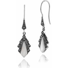 Gemondo Art Deco Style Diamond Mother of Pearl & Marcasite Drop Earrings in 925 Sterling Silver