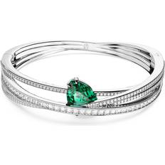 Rhodium - Women Bracelets Swarovski Hyperbola bangle, Carbon neutral zirconia, Green, Rhodium plated