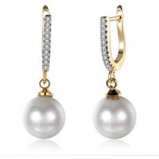 Beige Earrings HOD Health & Home Zircon Drop Pearl Set Romantic Wind Earring Clip Champagne Gold