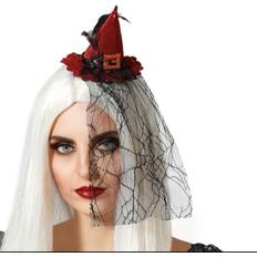 Rood Feestjurken BigBuy Carnival Halloween heksenhoed mini hoedje op diadeem one rood met sluier meisjes/dames