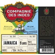 Compagnie Des Indes Compagnie Des Indes 2012 DK 9 Års Jamaica Multi Distilleries Rum, 64.2%