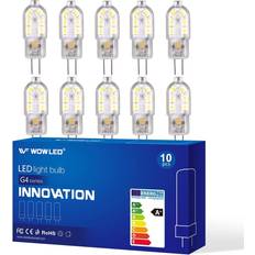 WOWLED 10 x G4 LED Light Bulb, 2W 20W Equivalent Non-Dimmable, Warm White, 180 Lumen, 3000 Kelvin, DC/AC 12V, 360 Degree, with Transparent PVC Cove