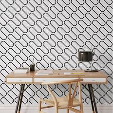 Wallpapers Muriva Black And White Linear Wavey Lines Monochrome Minimalist Feature Wallpaper