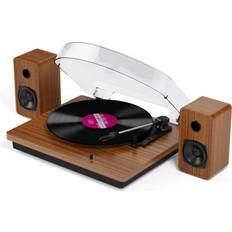 Turntables Digitnow Bluetooth Turntable Record Player with Stereo Speakers Belt Driver Brown