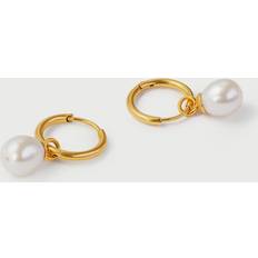 Orelia Luxe Pearl Drop Hoop Earrings, Gold