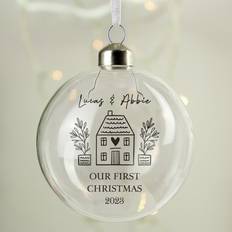 Glass Christmas Tree Ornaments Personalised Memento Company Message Our First Bauble Christmas Tree Ornament