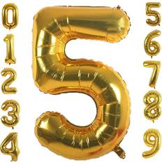 Balloons Shatchi Gold, Number 6 16" Letters Numbers Foil Balloons Air Filled Self Inflating Decorations