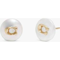 Signature Coin Pearl Stud Earrings - Gold