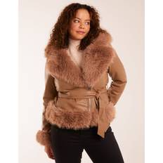 Blue Vanilla Faux Fur Cropped Leather Look Jacket Light Brown