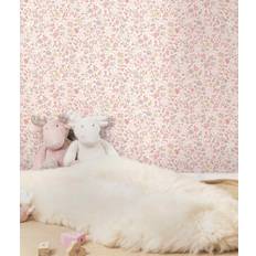 Grandeco Wallpapers Grandeco Liberty Floral Bunny Trail Nursery Textured Wallpaper Pink
