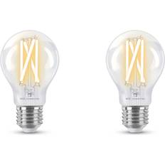 4lite Wiz Connected Smart A60 E27 Filament Bulb Clear Twin Pack, Clear