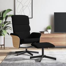 Poliéster - Sillón reclinable Sillones vidaXL Reclinable Con Reposapiés Tela Negro Sillón