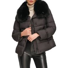 Wrap-Around Outerwear DKNY Women's Faux-Fur-Trim Collar Puffer Coat Black Black