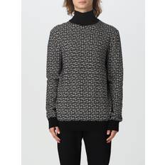 Balmain Blåa Tröjor Balmain Monogram Wool & Linen Turtleneck Sweater