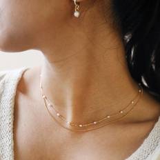 Lisa Angel Tiny Seed Pearl Layered Chain Necklace in Gold gold/cream one