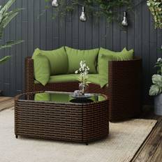 vidaXL Garten-Lounge-Set 4-tlg mit Kissen Braun Poly Rattan Lounge-Set