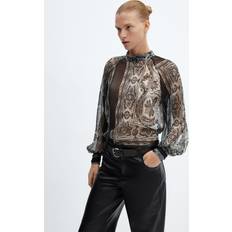 Mango Tops Mango Paisley Print Blouse, Black