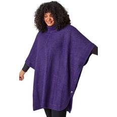 Donna - Elastane/Lycra/Spandex Poncho Roman Curve Button Detail Stretch Poncho Purple One