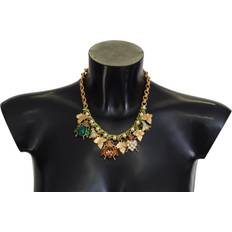 Harpiks Halskæder Dolce & Gabbana Gold Brass Crystal Logo Bug Floral Statement Necklace