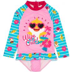 Bloemen Badpakken Baby Shark Girls Wipe Out! Long-Sleeved One Piece Swimsuit Pink/Multicolour/Blue