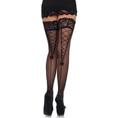 Abbigliamento Leg Avenue Halterlose Strümpfe mit Schnürungsdetail - Nero