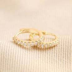 Crystal Huggie Hoop Earrings in Gold gold/clear one