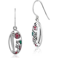Rennie Mackintosh Round Marcasite & Enamel Drop Earrings in 925 Sterling Silver