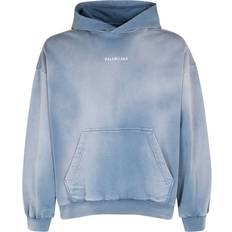 Balenciaga Men Jumpers Balenciaga Hoodie Aus Baumwolljersey Mit Stickerei Blassblau