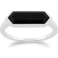 Geometric Hexagon Black Onyx Prism Ring in 925 Sterling Silver