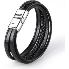 Wood Bracelets Ultra Twin Mens and Womens Dual Band Leather Bracelets Black