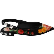 Viscose - Women Slippers & Sandals Dolce & Gabbana Black Floral Crystal Slingbacks Flats Shoes EU38.5/US8