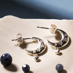 Silver Love by the Moon Huggie Hoop Earrings