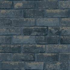 Debona Metallic Navy Blue Brick Wall 3d Effect Rustic Stone Wallpaper