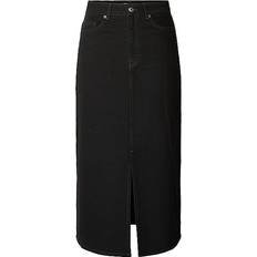 Bomull Skjørt Selected Black Denim Midi Skirt