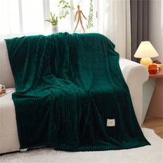 Green Blankets Shein Fleece Striped Blanket Simple Casual Blankets Green (152.4x)