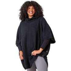 Elastane/Lycra/Spandex Capes & Ponchos Roman Curve Button Detail Stretch Poncho Black One