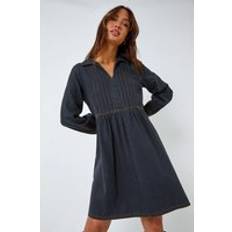 Shirt Dresses Roman Cotton Blend Denim Shirt Dress in Black