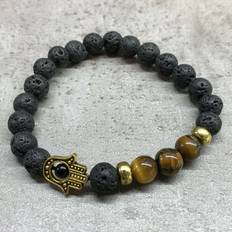 Grey Bracelets Ancient Wisdom Lava Stone Bracelet Hamsa Tiger-eye Multicoloured