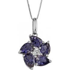 Rhodium - Women Necklaces Elements Gold Iolite Peony Flower White Gold Pendant GP2301M