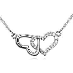 Charles William Intertwined Double Heart Pendant on Silver Necklace 23cm