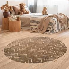 Vinilo Alfombras Tapis En Vinyle Rond Zigzag Doré Sur Imitation Bois Oro