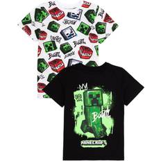 Minecraft Childrens Kids Creeper T-Shirt Pack of 2 Multicolour/Black/White