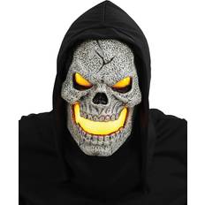 Gul Masker Flammen Skull LED Maske gelb mit schwarzer Kapuze