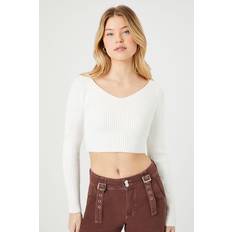 Forever 21 Women Sweaters Forever 21 Women's Cropped Rib-Knit Sweater in White White