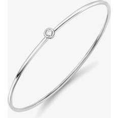 White Gold - Women Bracelets 18ct White Gold Rubover Diamond Bangle BG075 Silver