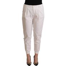 Met White Cotton Mid Waist Tapered Cropped Pants